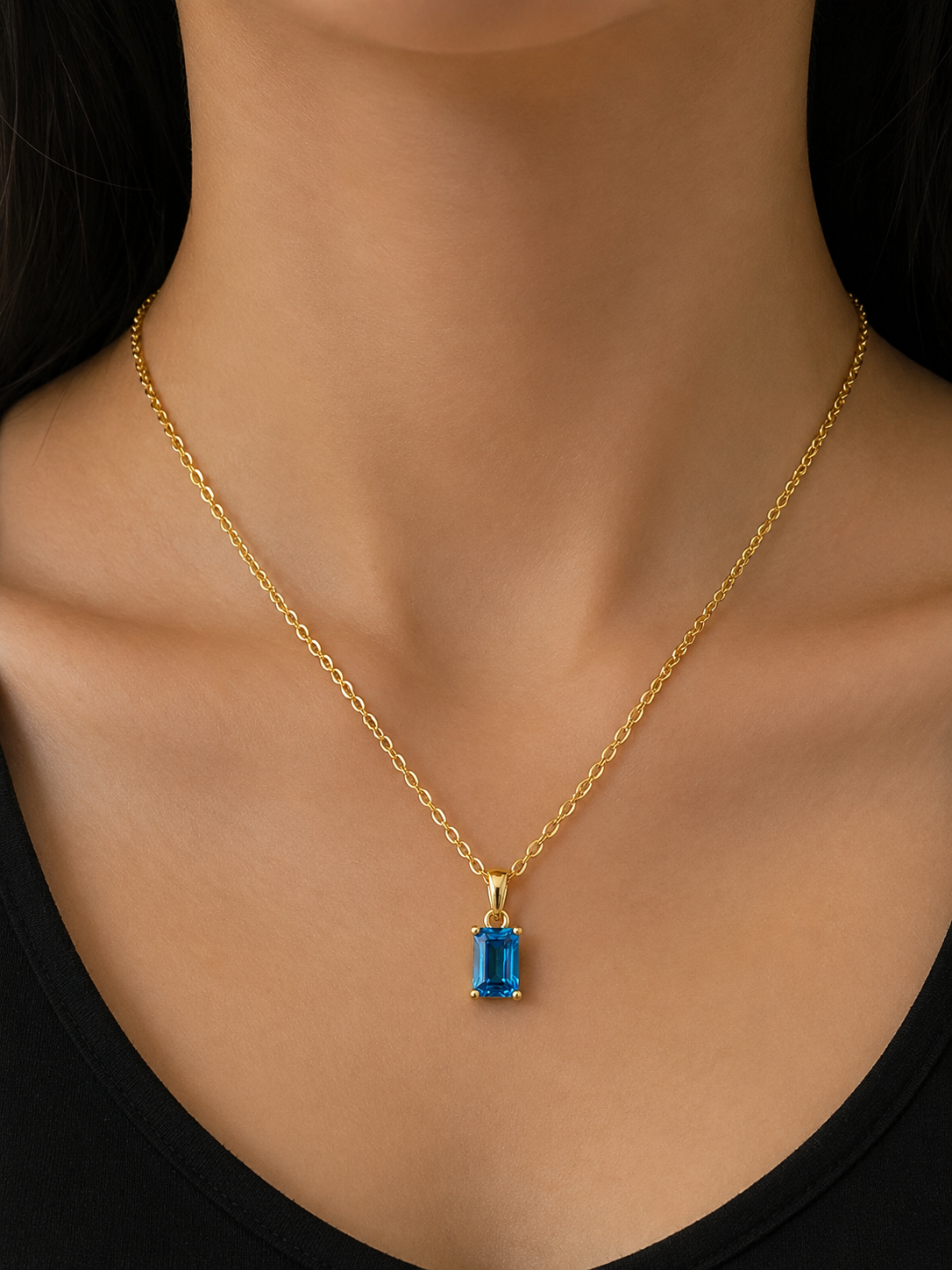 Blue Topaz Baguette Necklace product shot