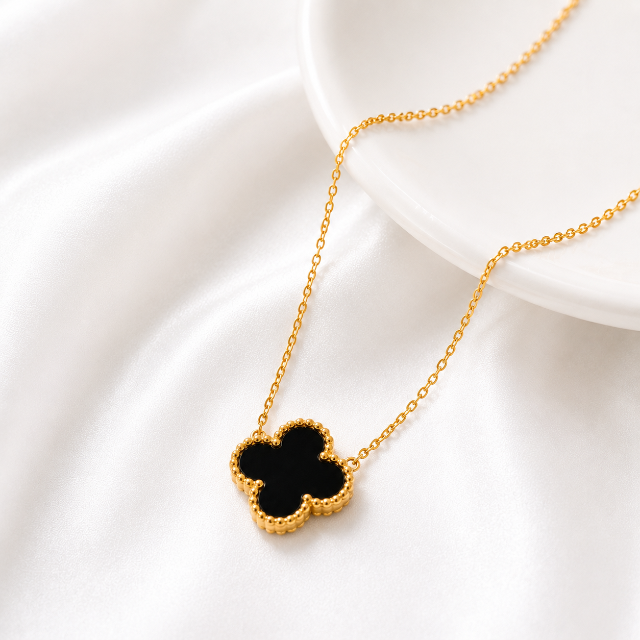 Gold Black Clover Pendant Necklace