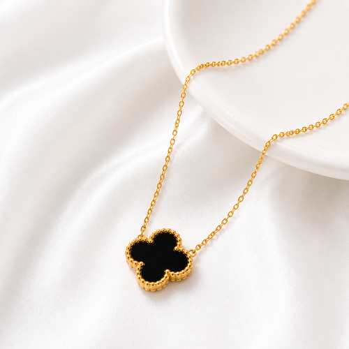 Gold Black Clover Pendant Necklace