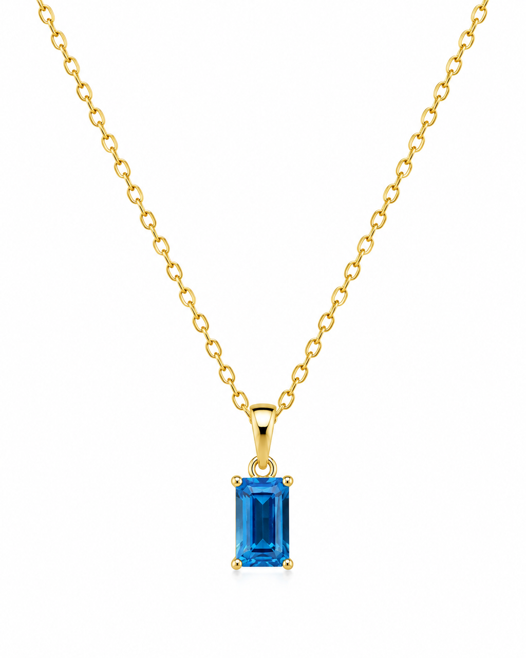 Blue Topaz Baguette Necklace worn on model