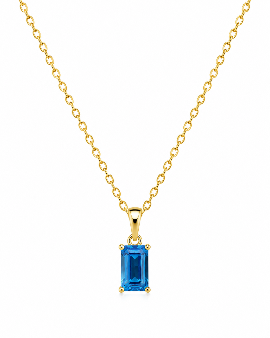 Blue Topaz Baguette Necklace worn on model