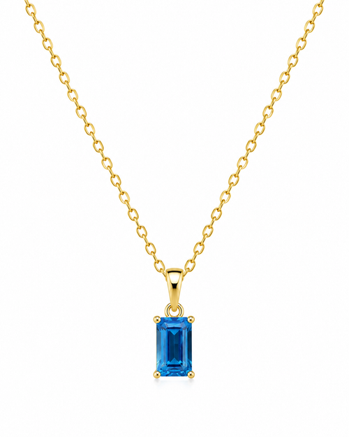 Blue Topaz Baguette Necklace worn on model