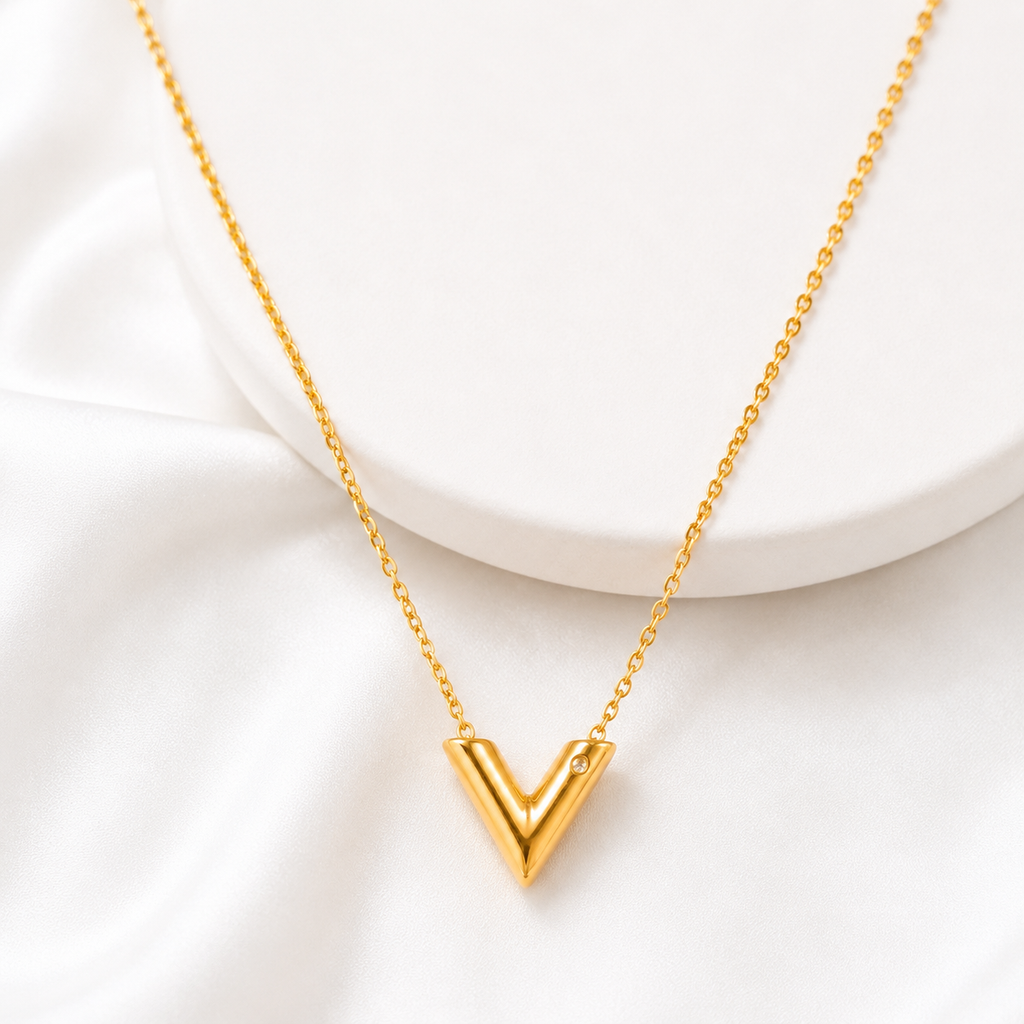 Gold V Pendant Necklace