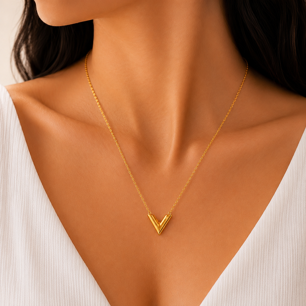Gold V Pendant Necklace