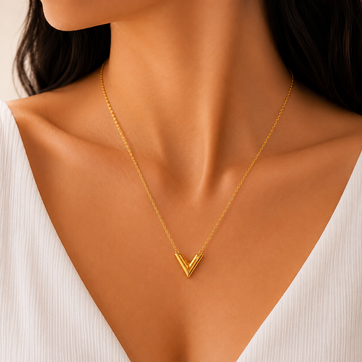 Gold V Pendant Necklace