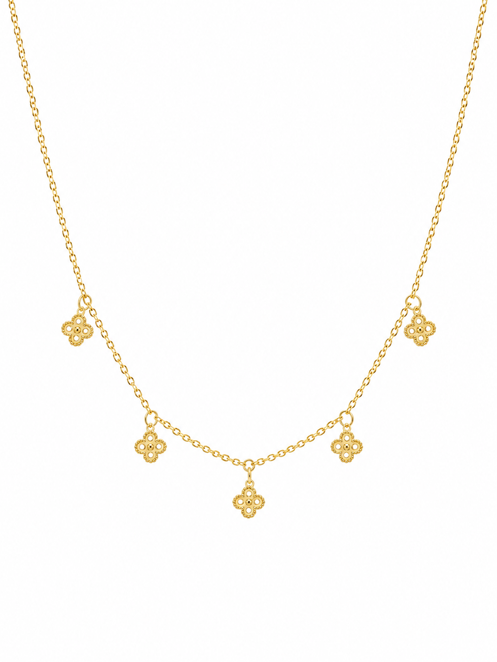 Golden Clover Charm Necklace on white background