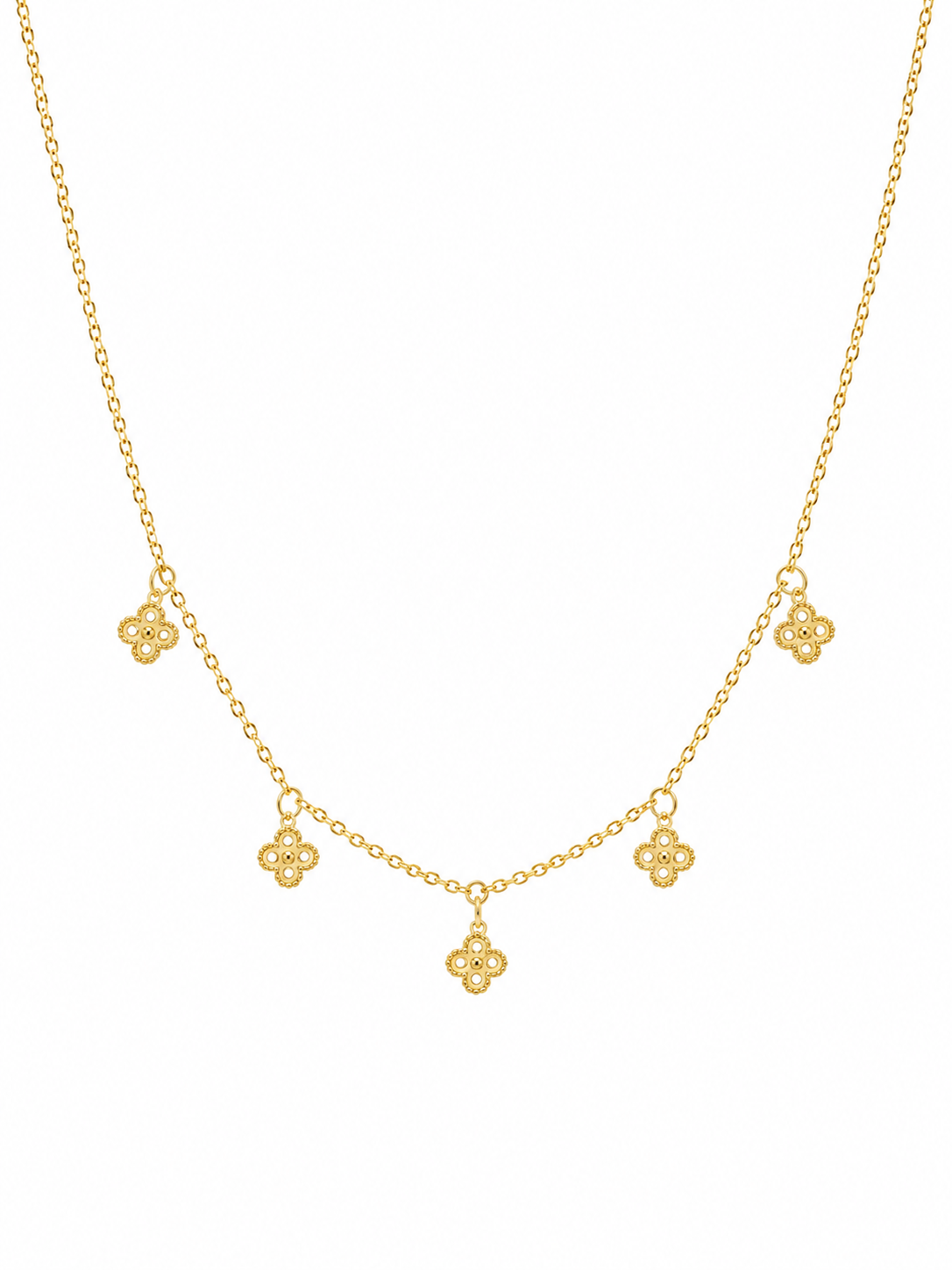 Golden Clover Charm Necklace on white background