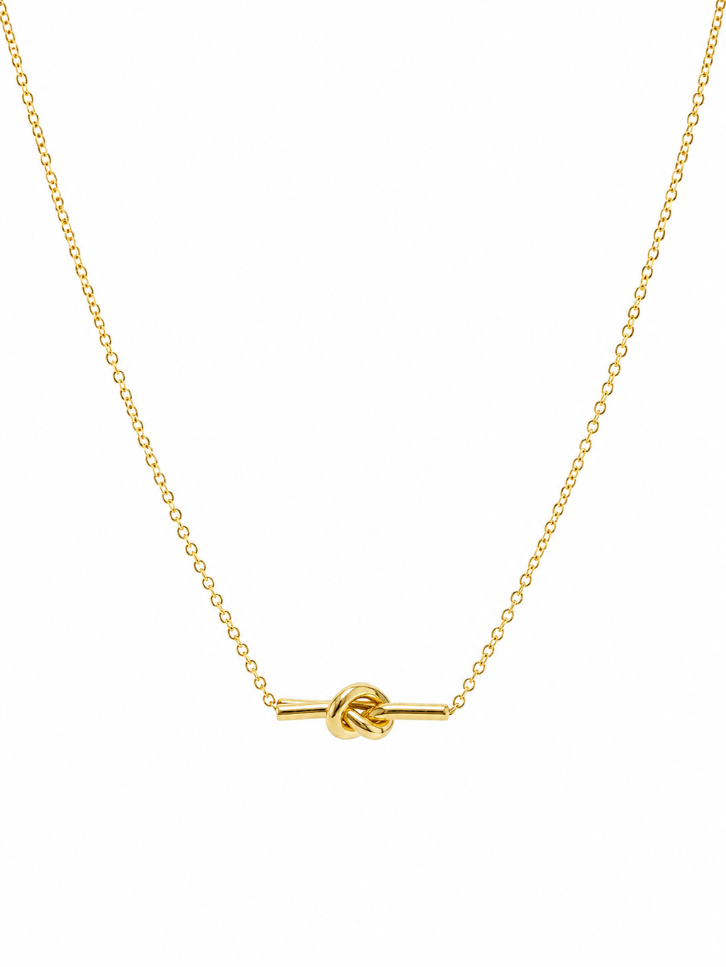 Gold Knot Bar Necklace on white background