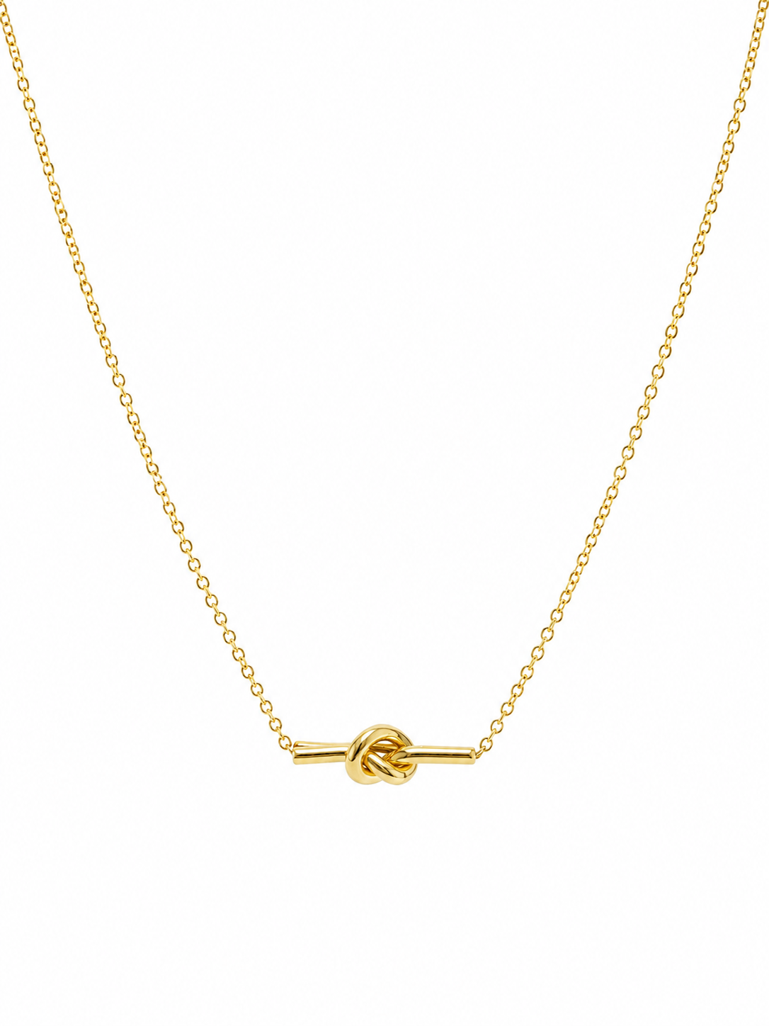 Gold Knot Bar Necklace on white background